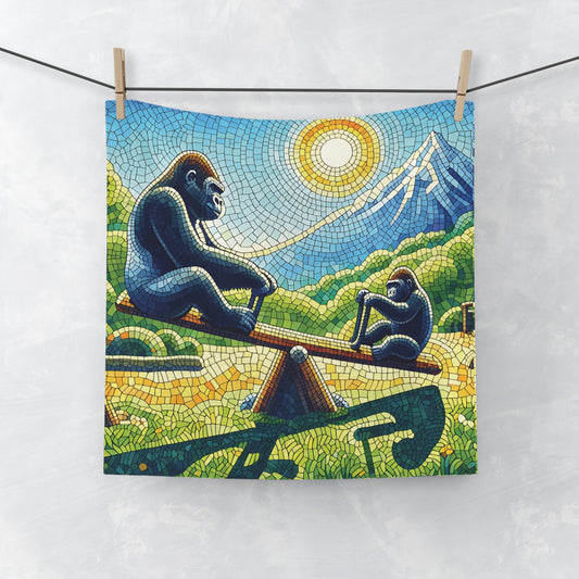 Celebrate the joy of companionship with our "Mosaic Art Gorilla Family Seesaw Ride Face Towel". This towel captures the essence of togetherness and fun in nature, adding a decorative touch to your bathroom decor. A thoughtful gift for those who loves wildlife and art. BUY NOW! (SK Superb)