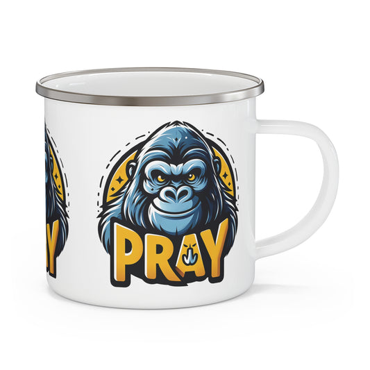Our Gorilla "PRAY" Enamel Camping Mug is for those who seek strength and motivation in every sip. The gorilla illustration with the word "PRAY" serves as a daily reminder of perseverance. Crafted for adventurers, outdoor enthusiasts, your ideal companion for camping trips. BUY NOW! (SK Superb)