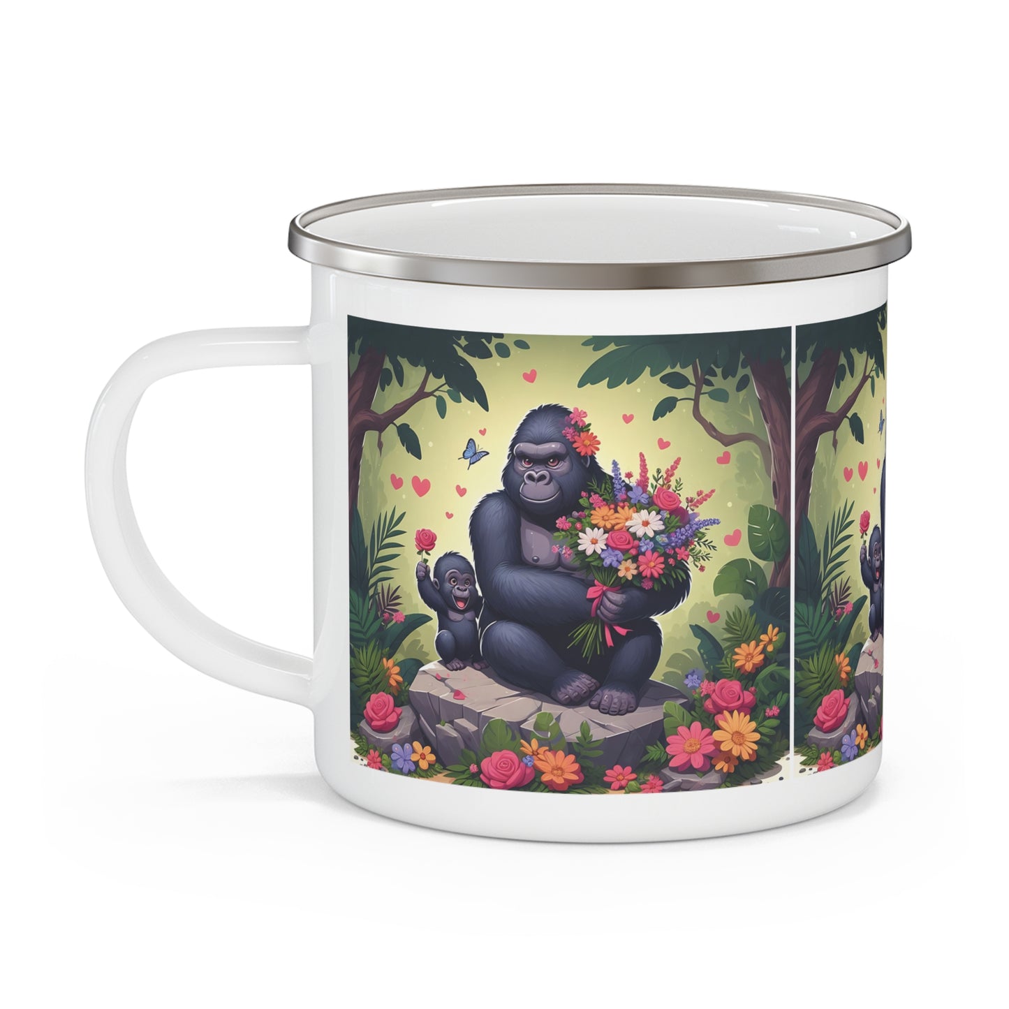 Mama Gorilla and Baby Enamel Camping Mug