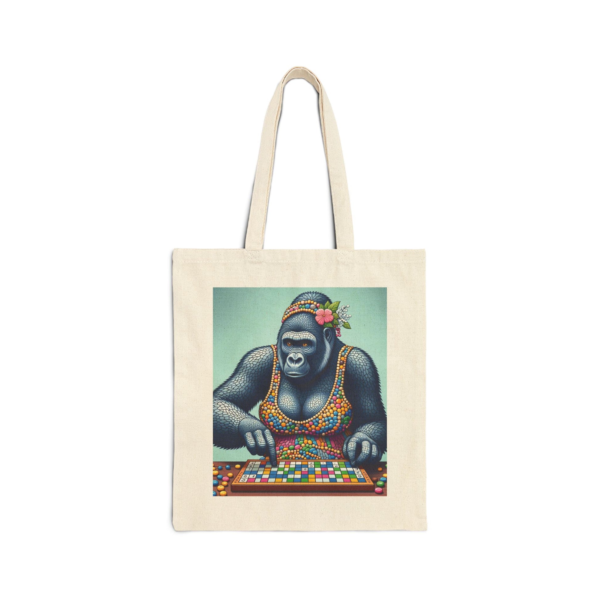Animal Art Chic Gorilla Scrabble Player Canvas Tote Bag