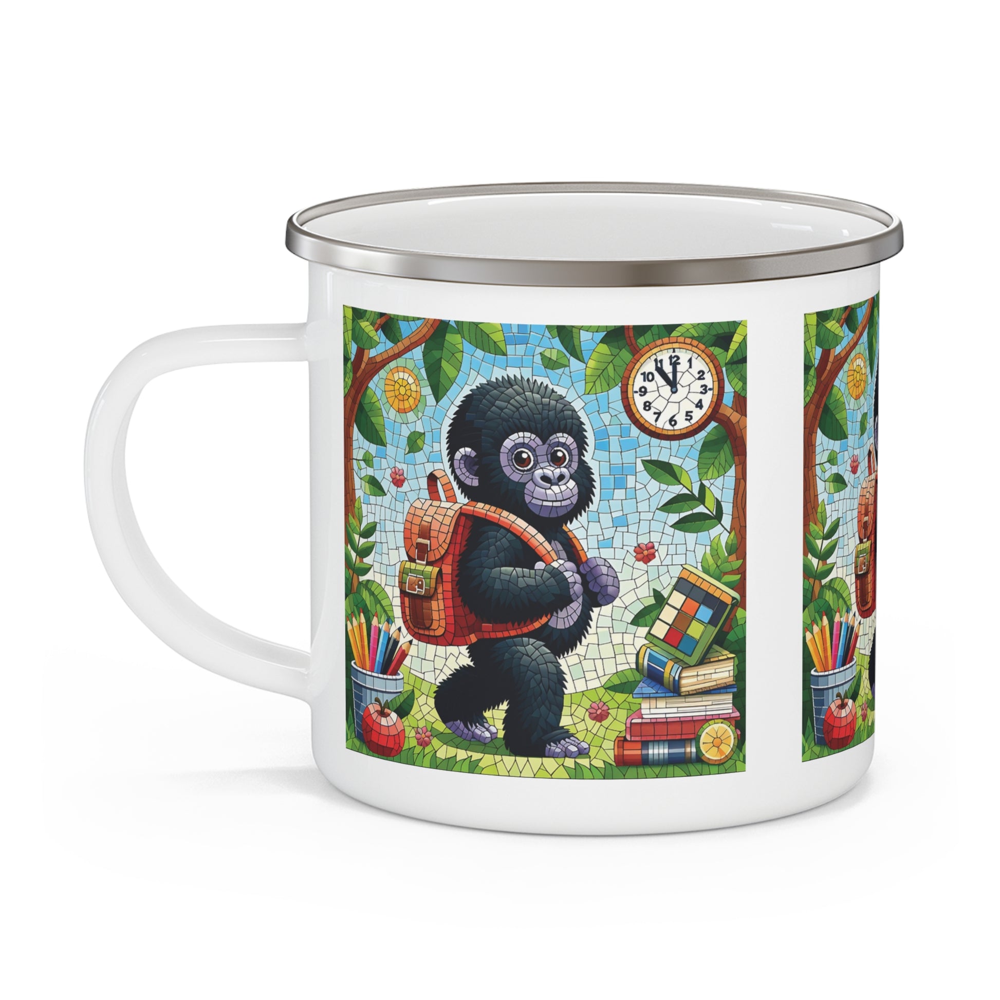 Baby Gorilla Back-to-School Enamel Camping Mug | Animal-Themed Gift for Kids & Teachers
