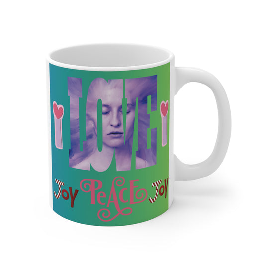 Our "I Love Peace Joy 11oz Mug" is designed to spread positivity. A colorful uplifting self-care gift ideal for mindfulness, daily affirmations. BUY NOW!