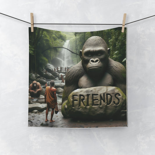 Embrace the beauty of friendship and nature with our "Gorilla Friends Forest Waterfall Face Towel". People and gorillas interact harmoniously in this captivating scene, making it a perfect addition to your bathroom or gym accessories. Perfect Gift for nature and animal lovers. BUY NOW! (SK Superb)