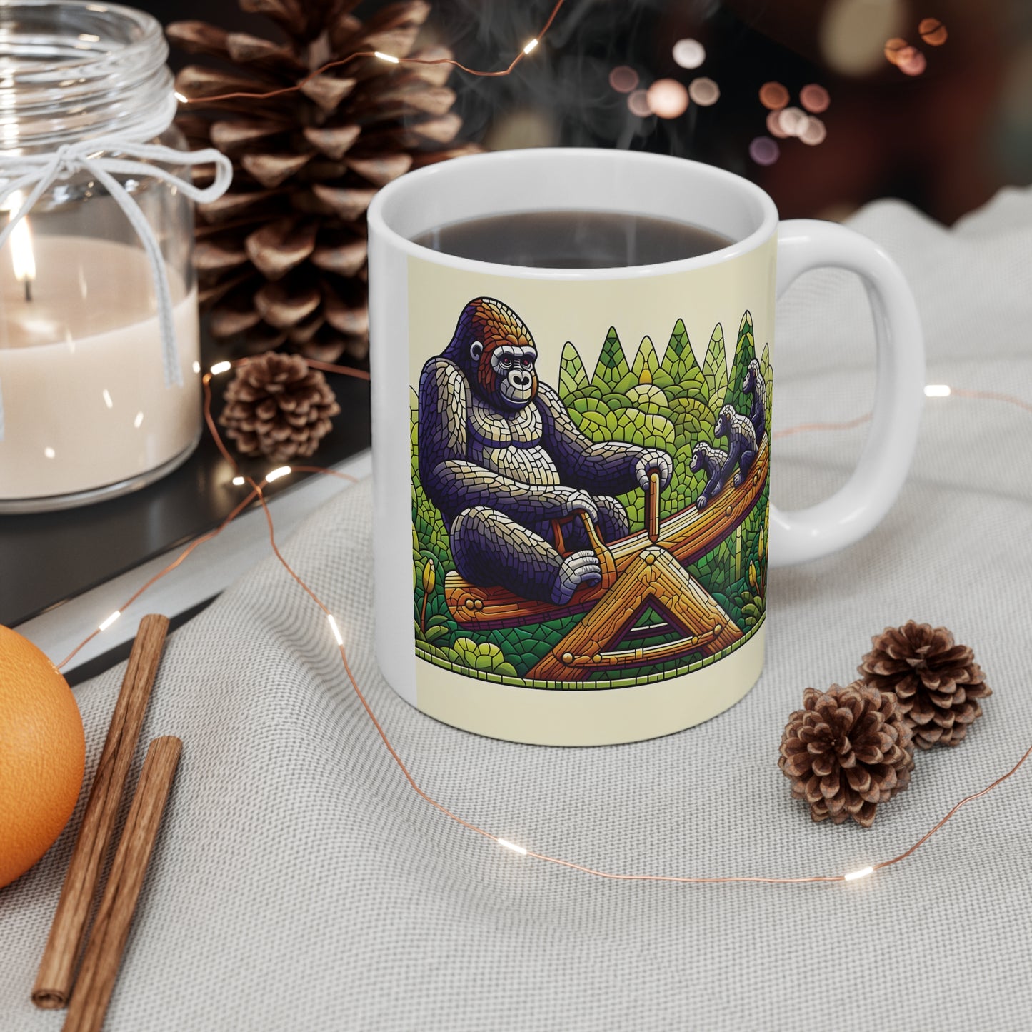 Gorilla Family Seesaw Bonding Time 11oz Mug - Joyous Family Time