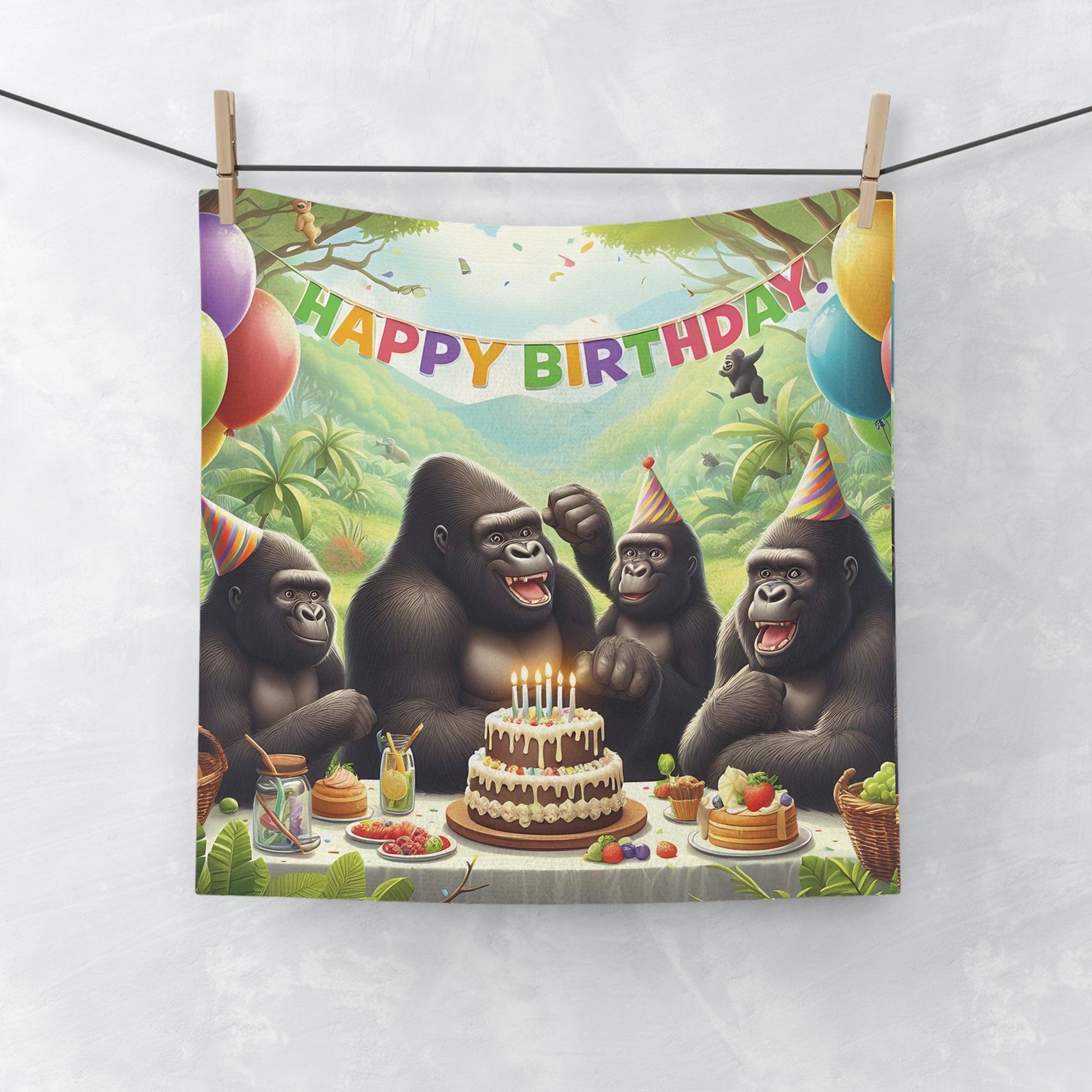 Make every birthday extra special with our "Fun Gorilla Birthday Party Celebration Face Towel." A face towel that is both functional and decorative. A quirky gift for animal lovers, and anyone who enjoys unique home decor. Ideal for bathroom, kitchen, gym, or travel. BUY NOW! (SK Superb)