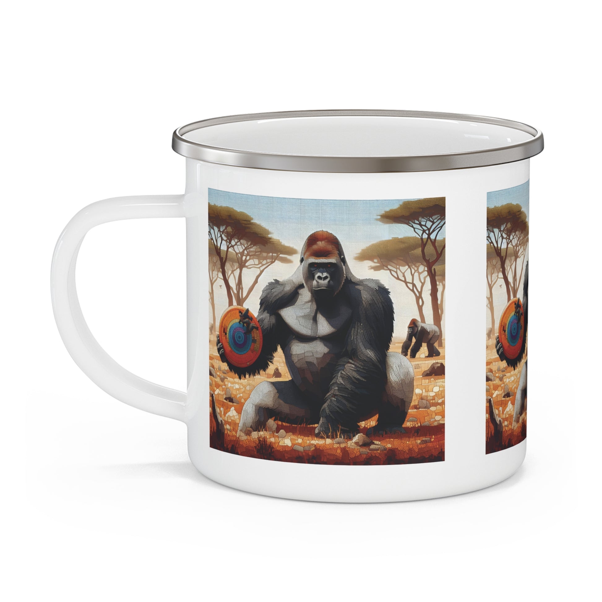 Gorilla Frisbee Design Enamel Camping Mug - Animal & Nature Lovers