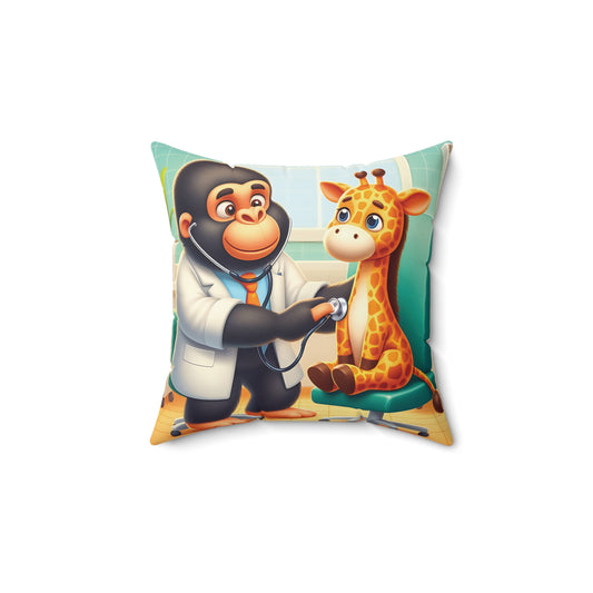 A great inspiration for young kids to love animals with our "Little Monkey Doctor with Baby Giraffe Pillow"! This adorable design features a caring monkey doctor examining a cute, wide-eyed baby giraffe. Perfect for animal lovers and those who enjoy a playful decor. BUY NOW! (SK Superb)