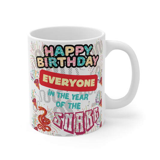 An ideal vibrant 11oz mug gift of a "Happy Birthday Year of the Snake design. Perfect for zodiac lovers. BUY NOW!