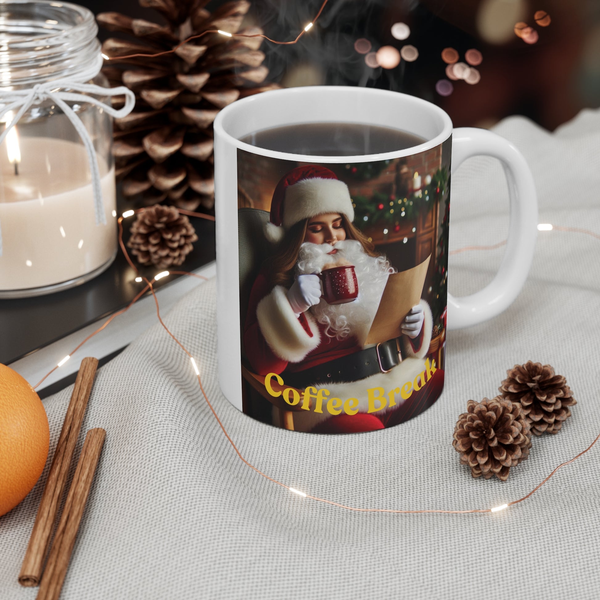 Pretty Santa's Coffee Break 11oz Mug – Festive Holiday Cheer in Every Sip