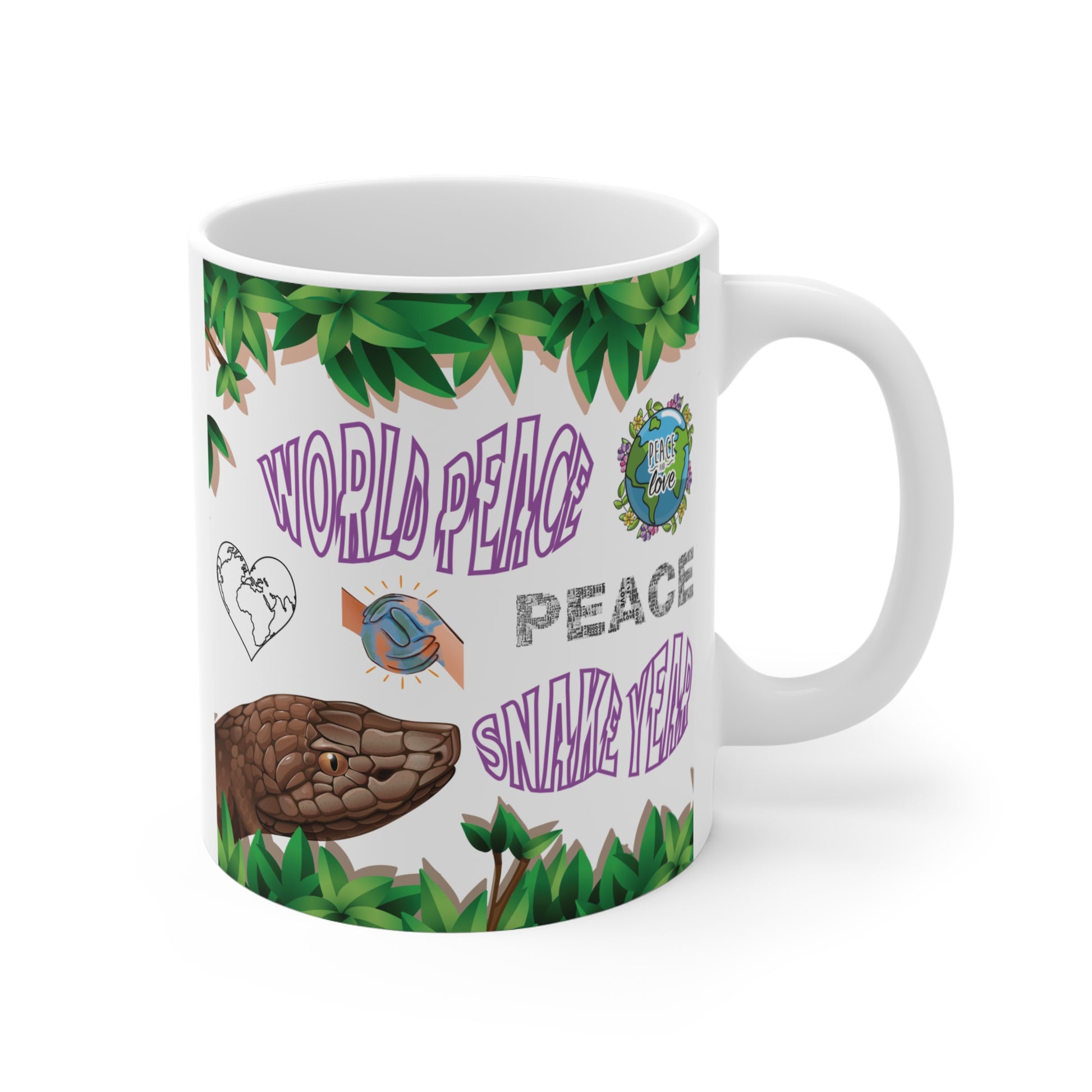 An ideal gift World Peace Snake Year 11oz Mug, for nature enthusiasts too. Celebrate unity and positivity with this inspiring drinkware! BUY NOW!