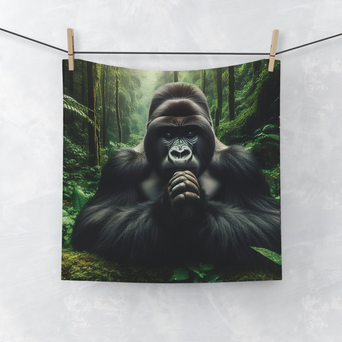 Embrace tranquility in your bathroom decor with our "Serene Praying Gorilla Face Towel". Perfect for animal, wildlife lovers, and meditation practitioners. A towel of functionality and artistry! BUY NOW! (SK Superb)