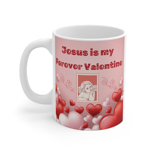 Celebrate eternal love with this "Jesus Is My Forever Valentine" 11oz mug. A perfect Christian-inspired gift for friends, family that inspires and uplifts.