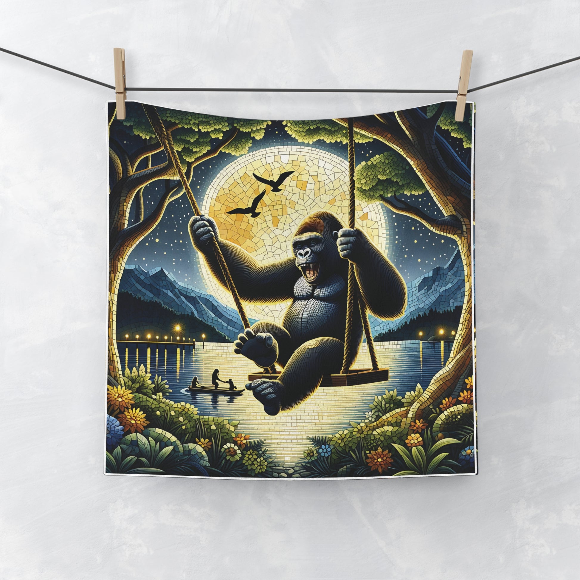 Add a touch of natural beauty and adventure to your bathroom with our "Gorilla Night Swing Face Towel." The mosaic style adds elegance to any bathroom or travel kit. Ideal for daily use or as a unique gift for nature and wildlife lovers. BUY NOW! (SK Superb)