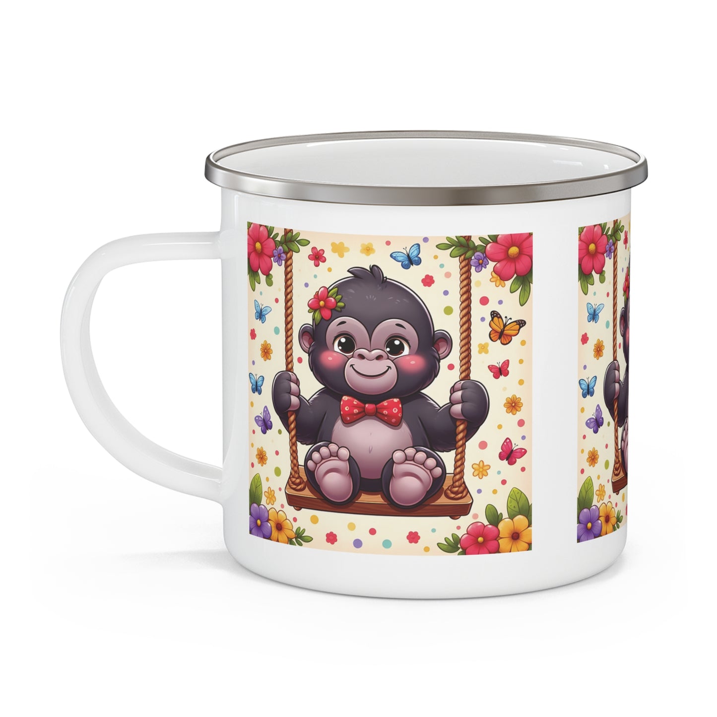 Adorable Male Baby Gorilla Swinging Enamel Camping Mug