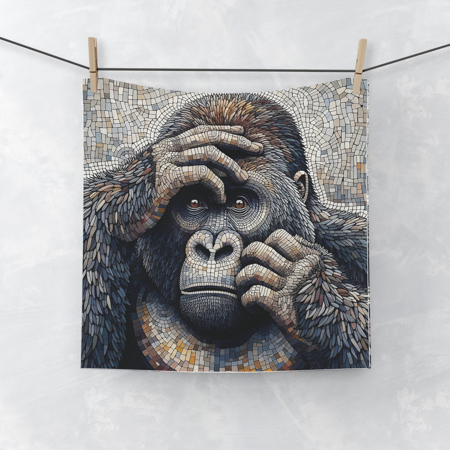 Infuse your bathroom with humor with our "Cute Gorilla Bashful Moment Face Towel". The mosaic pattern brings this charming gorilla to life, a towel of art and functionality. Gift for animal and art lovers. Ideal for everyday use, enhancing bathroom decor. BUY NOW! (SK Superb)