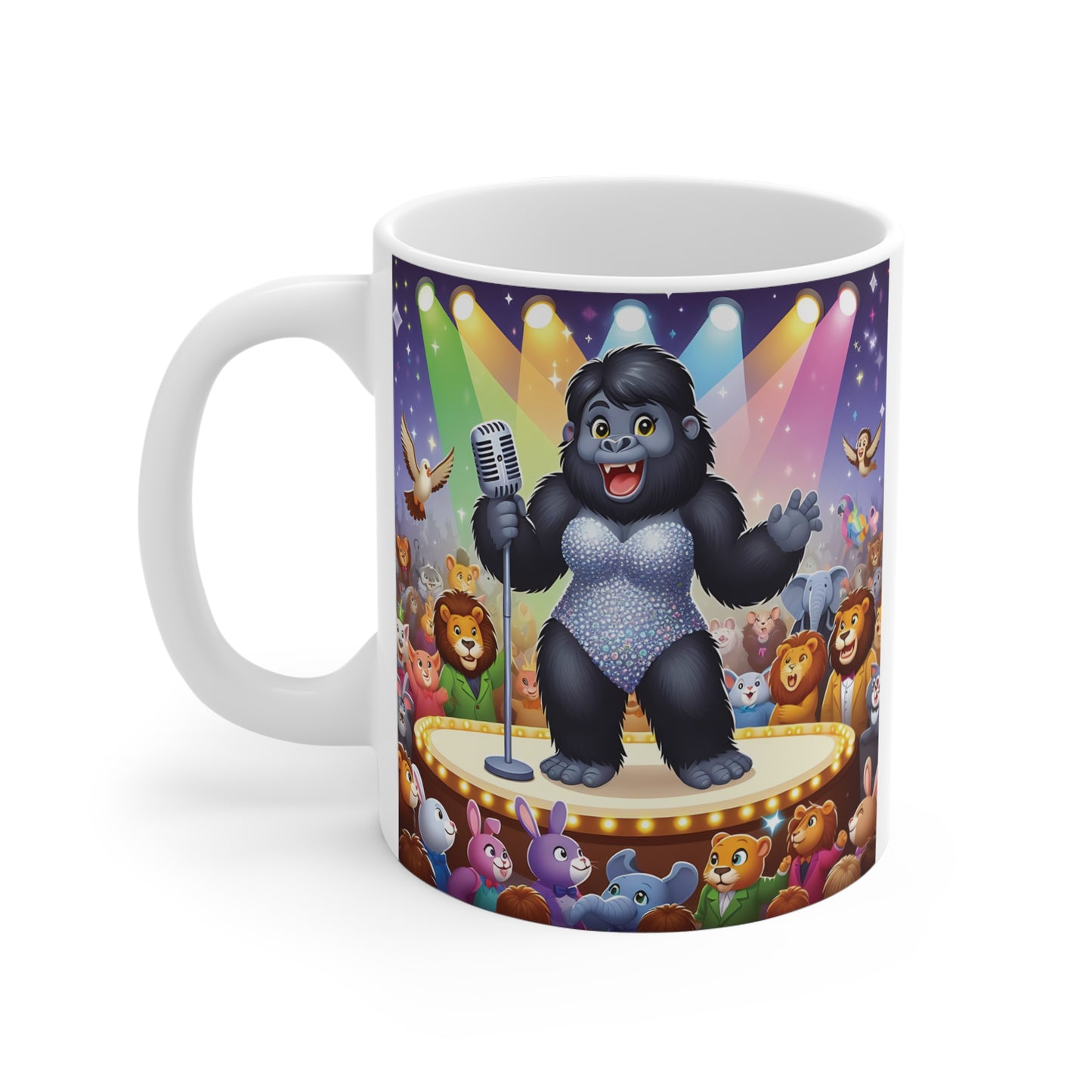 Cartoon Animal Audience & Gorilla Diva Singer 11oz Mug - Music Lovers