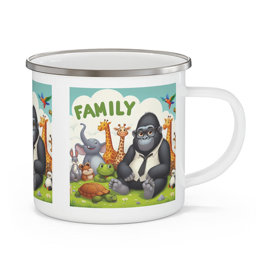 Our charming cartoon gorilla "Family Fun Animals" Enamel Camping Mug is perfect for outdoor adventures, camping, hiking, or everyday use. The vibrant design, highlighting the theme of family and togetherness, makes it a thoughtful gift for animal lovers and families. BUY NOW! (SK Superb)