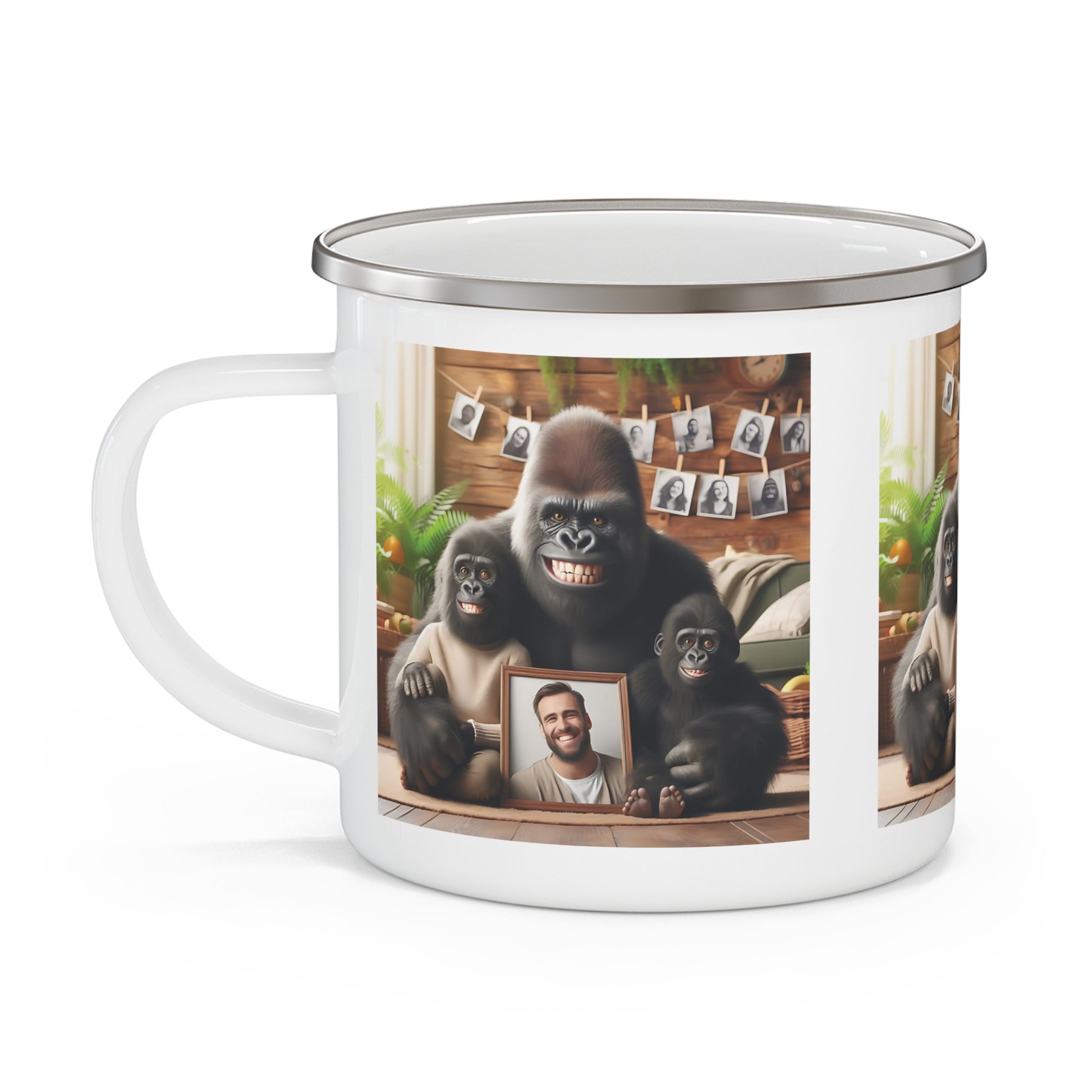 Family Gorillas Cozy Home Enamel Camping Mug - Gift / Animal & Outdoor Lovers