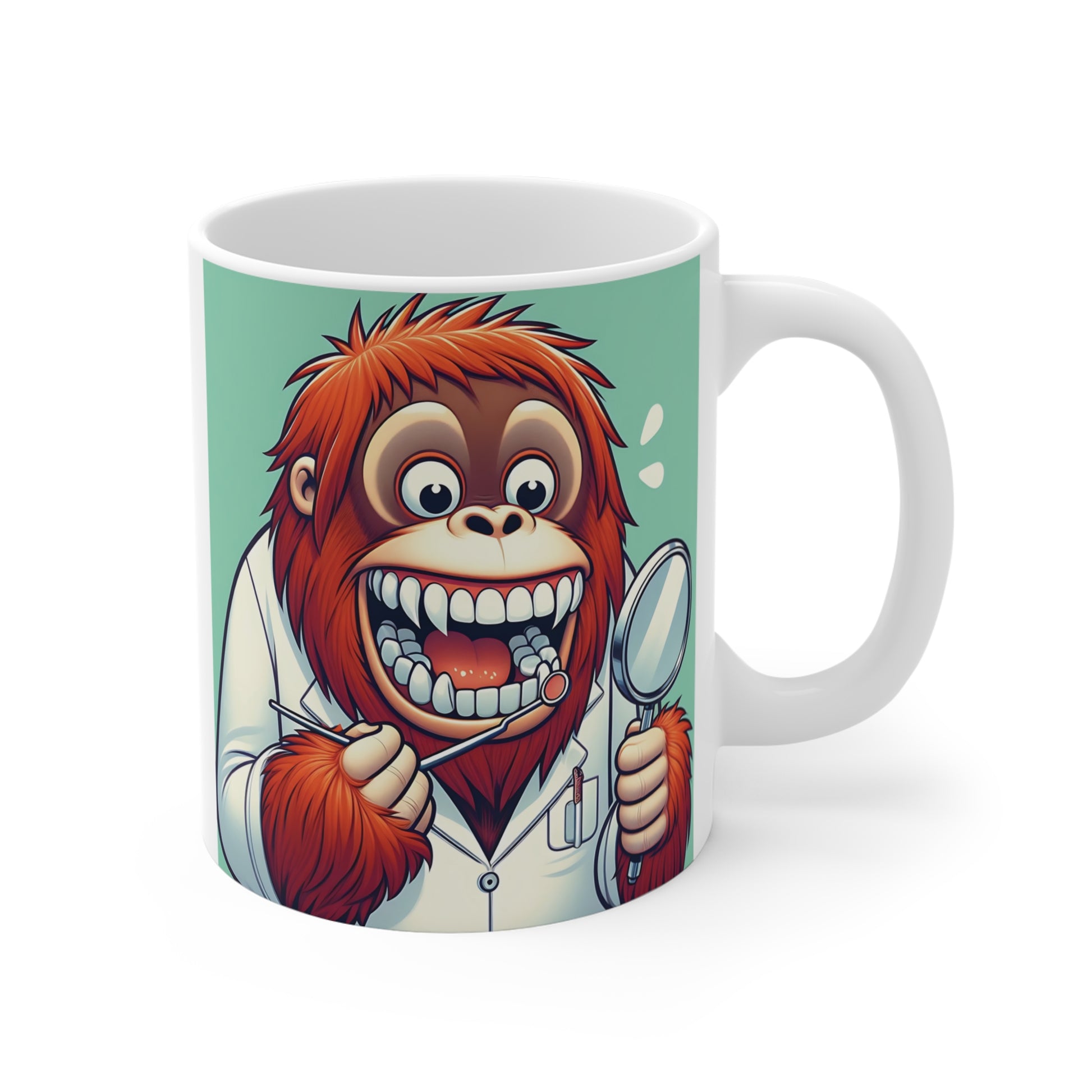 Whether you're a dentist, dental assistant, or just love unique and quirky mugs, this "Orangutan Dentist" 11oz mug is a must-have addition to your mug collection. BUY NOW! (SK Superb)