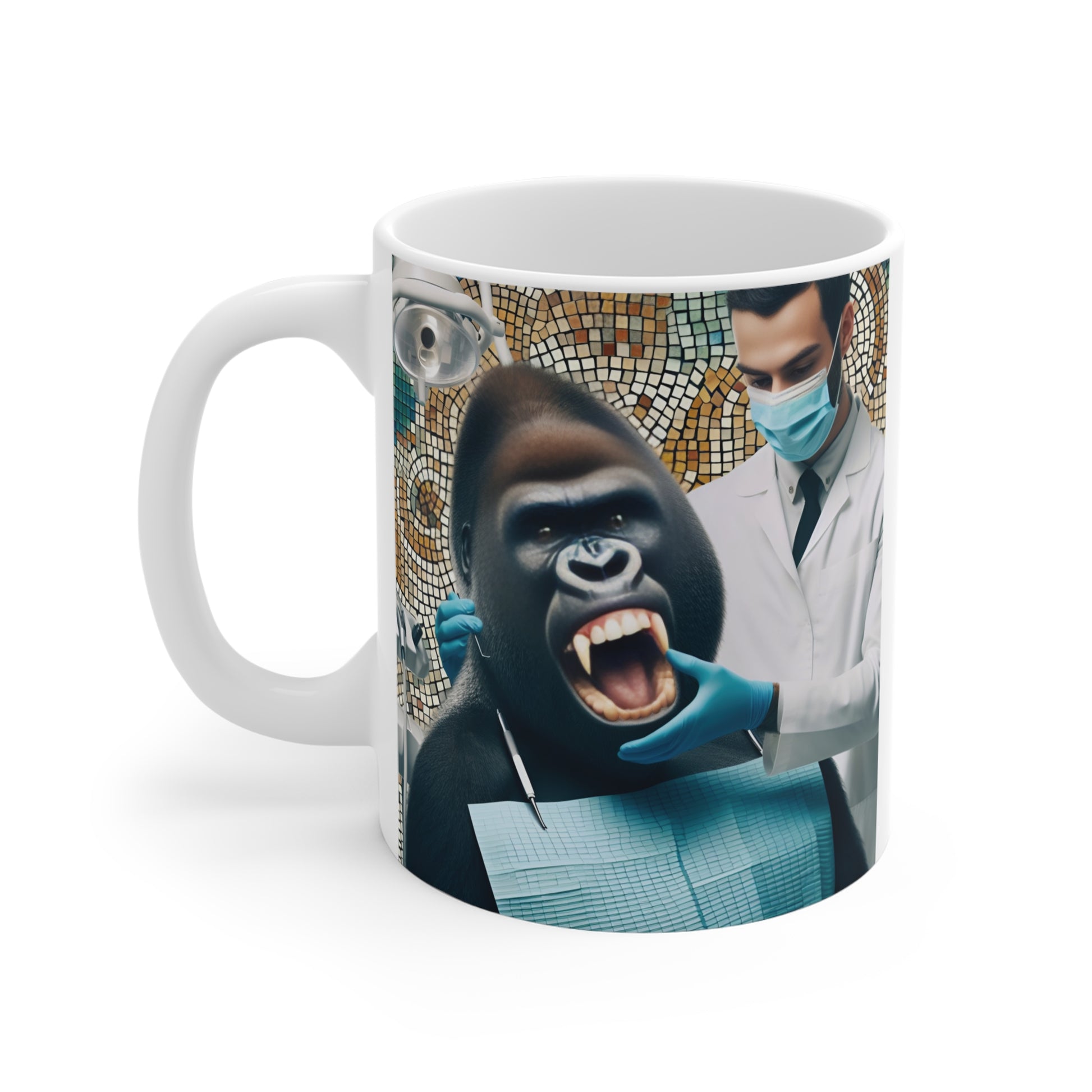 Mosaic Whimsical Vet Gorilla Dentist 11oz Mug - Dental Care Theme