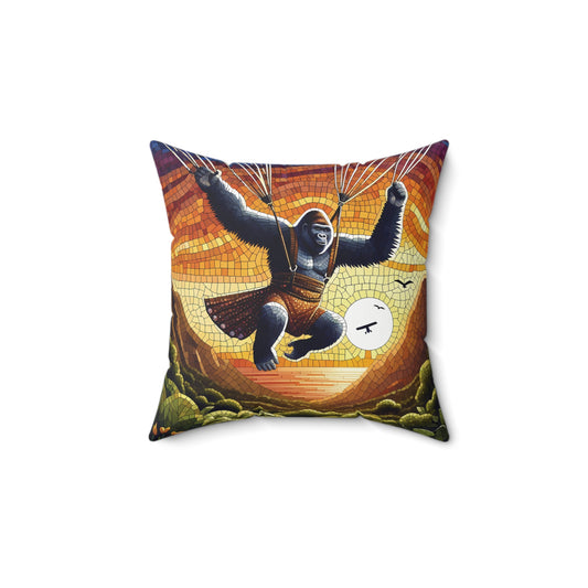 Experience the thrill of female paragliders adventure with our "Paragliding Gorilla Mosaic Art Pillow." It features design of a gorilla soaring through the sky, honoring the fearless spirit of female paragliders. BUY NOW to elevate your home and office decor. (SK Superb)