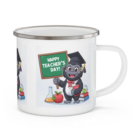 Celebrate the educators in your life with our "Happy Teacher's Day" Gorilla Enamel Camping Mug. This mug is the perfect way to show appreciation for teachers. BUY NOW! (SK Superb)