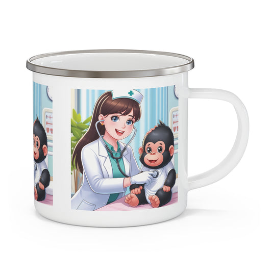 This delightful enamel camping mug features a fun design of a nurse and baby monkey, perfect for outdoor adventures, camping, hiking, picnics and home use.  Great as a unique gift for healthcare professionals, animal lovers, and outdoor enthusiasts. BUY NOW! (SK Superb)