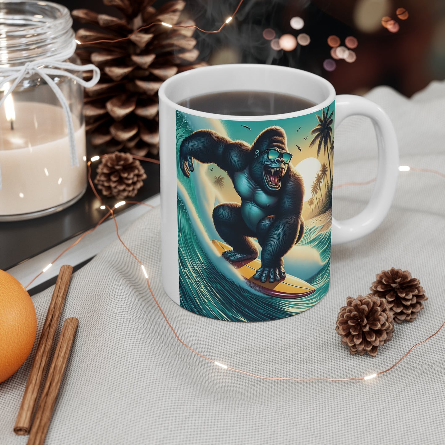 Exciting Gorilla Surfing Adventure 11oz Mug - Surfers/Animal Gift