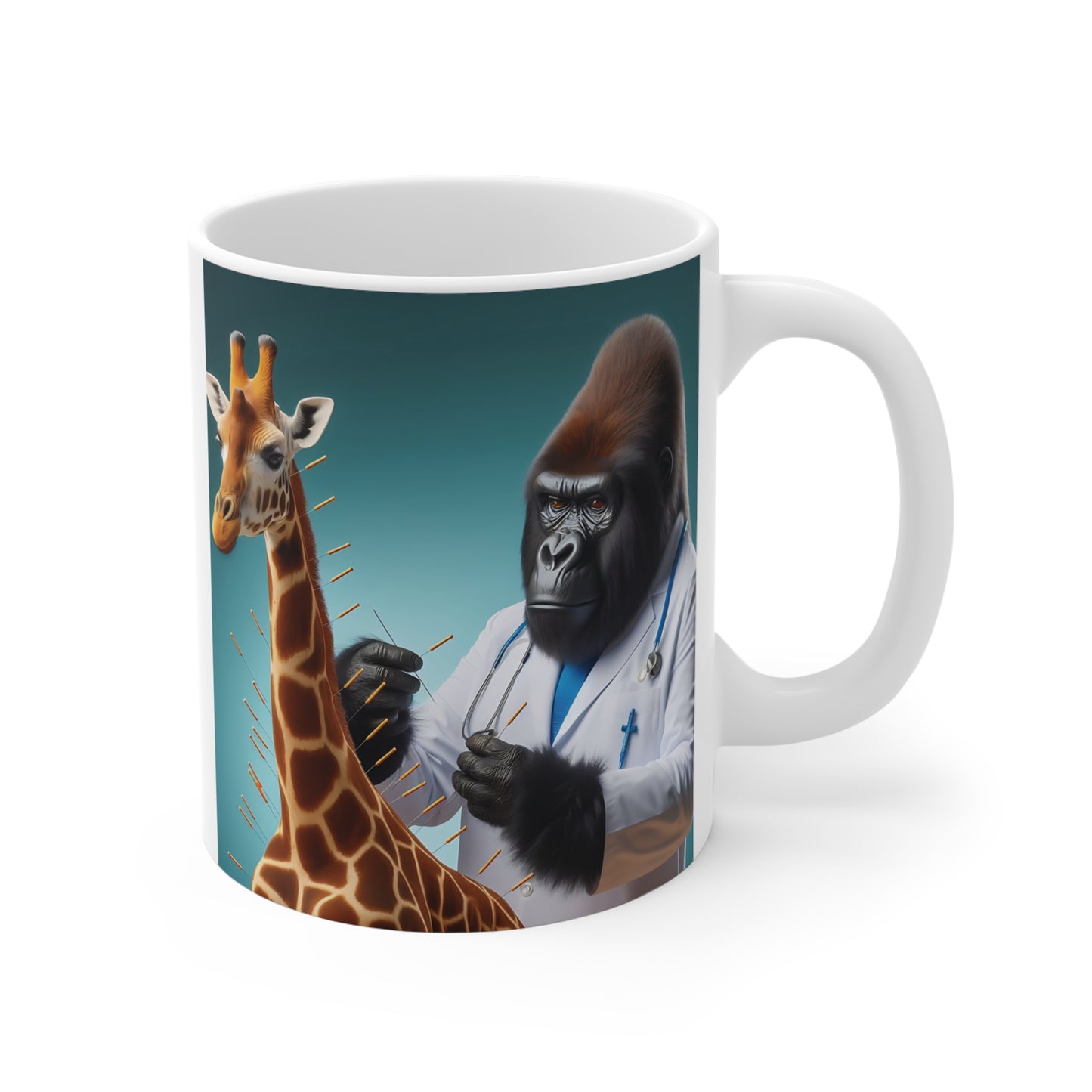 Bring a touch of fun to your drinkware collection with this unique "Gorilla Acupuncturist" 11oz mug! Perfect for animal lovers, acupuncture enthusiasts. Bring joy to any kitchen or office. Ideal gift for birthdays, holidays, or special occasions for anyone who loves humor and creativity. BUY NOW! (SK Superb)