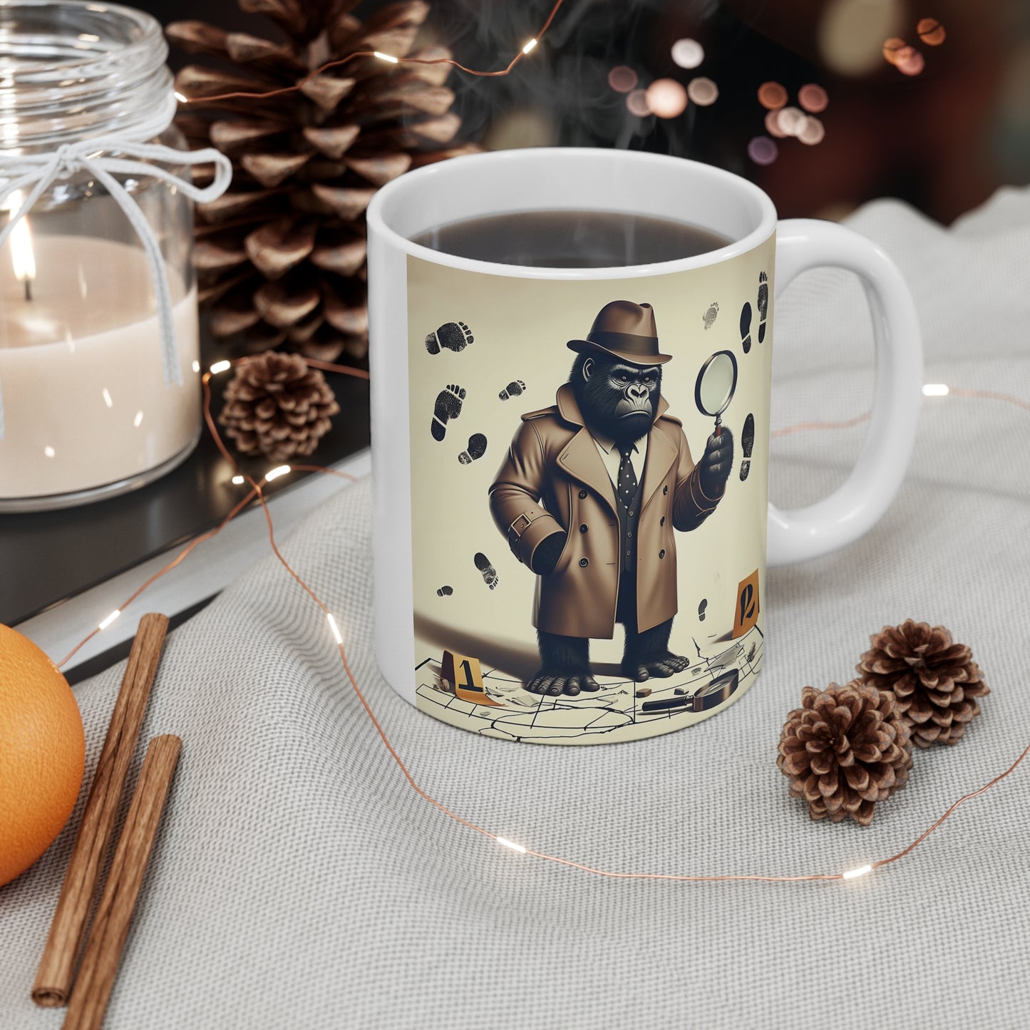 11oz Detective Gorilla Mug - Gift for Mystery Lovers, Detective Enthusiasts