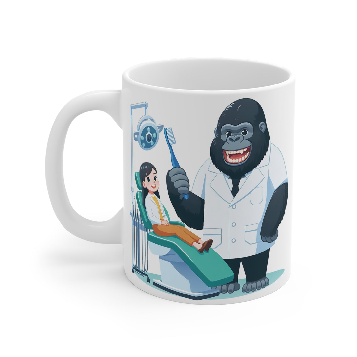 Funny Cartoon Gorilla Dentist & Human Patient - Oral Dental Care