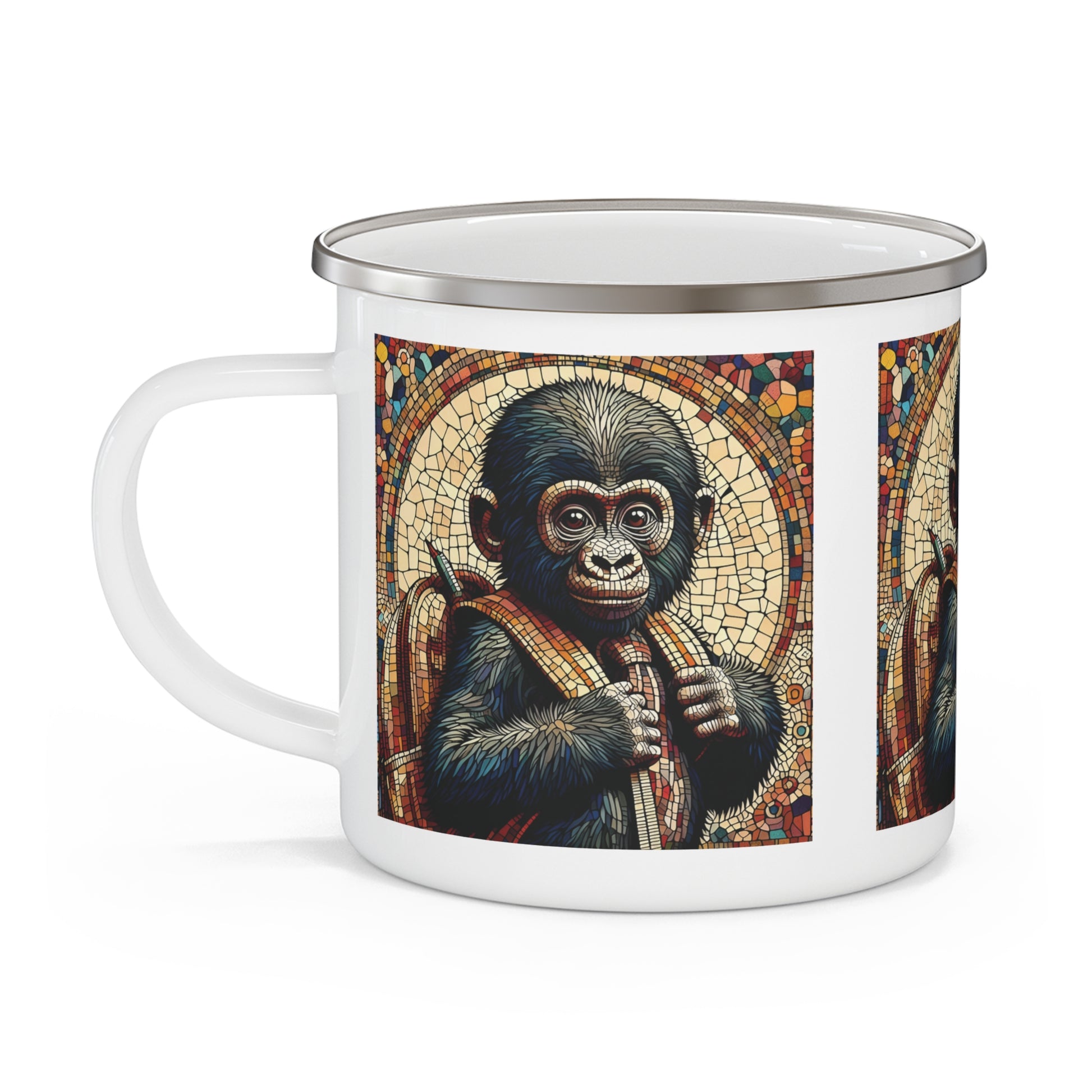 Cute Monkey Design Back-to-School Enamel Camping Mug - Kid-Friendly Mug