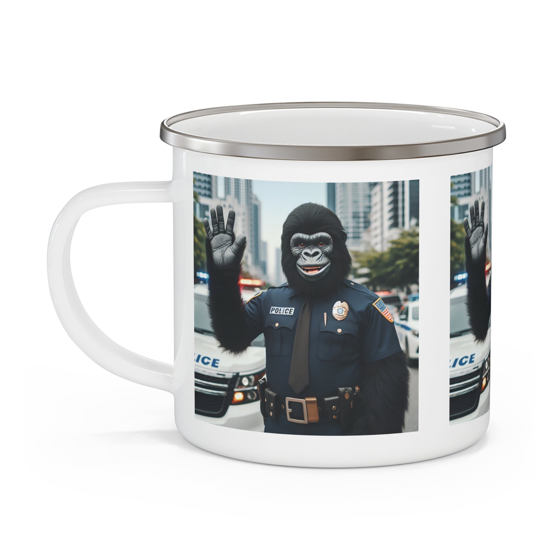 Friendly Gorilla Police Enamel Camping Mug - Unique Gift