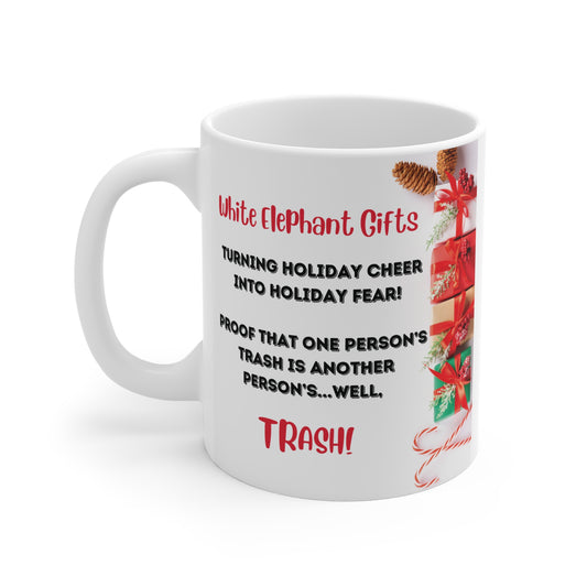 Shop this funny White Elephant Christmas Mug. Gift for parties, Secret Santa exchanges or holiday celebrations. It’s a laughter-inducing hit! BUY NOW!