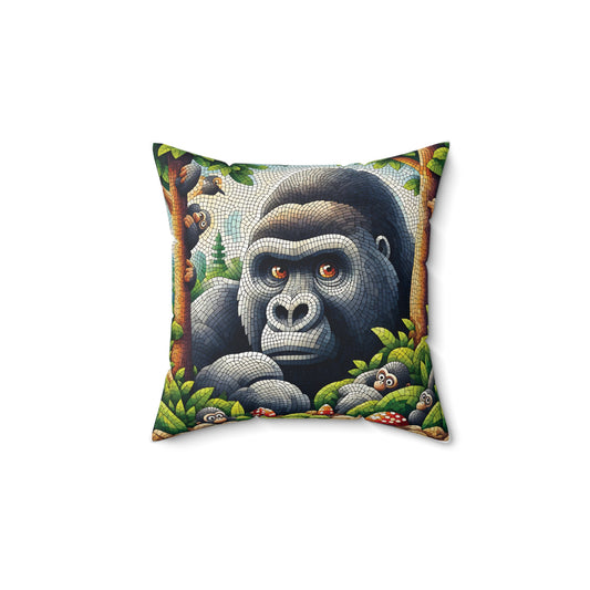 Add a touch of the wild to your home decor with our Mosaic Jungle Guardian Gorilla Pillow. This pillow showcases a majestic gorilla surrounded by vibrant jungle foliage and playful baby gorillas peeking through the leaves. Embrace the beauty of nature. ORDER NOW and transform your home decor! (SK Superb)