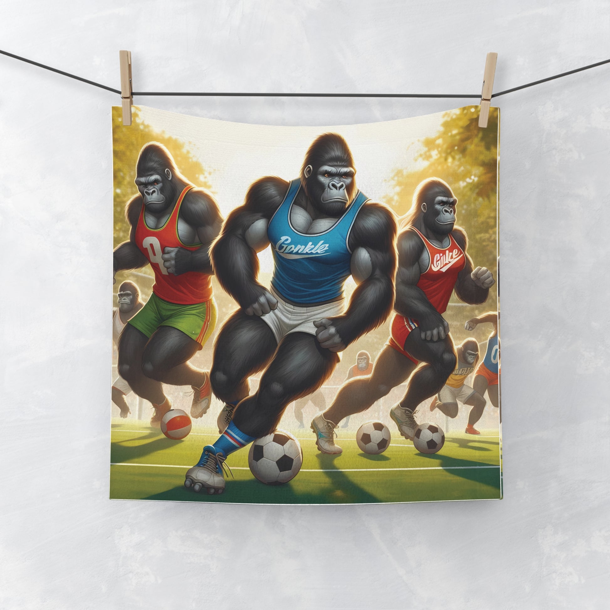 Experience the thrill of the game with our "Gorilla Football Face Towel," depicted with human-like athleticism. Perfect for sports enthusiasts, animal lovers, who loves creative designs. Ideal for use at the gym, sports events, home bathroom. A fantastic gift for football fans, animal lovers. BUY NOW! (SK Superb)