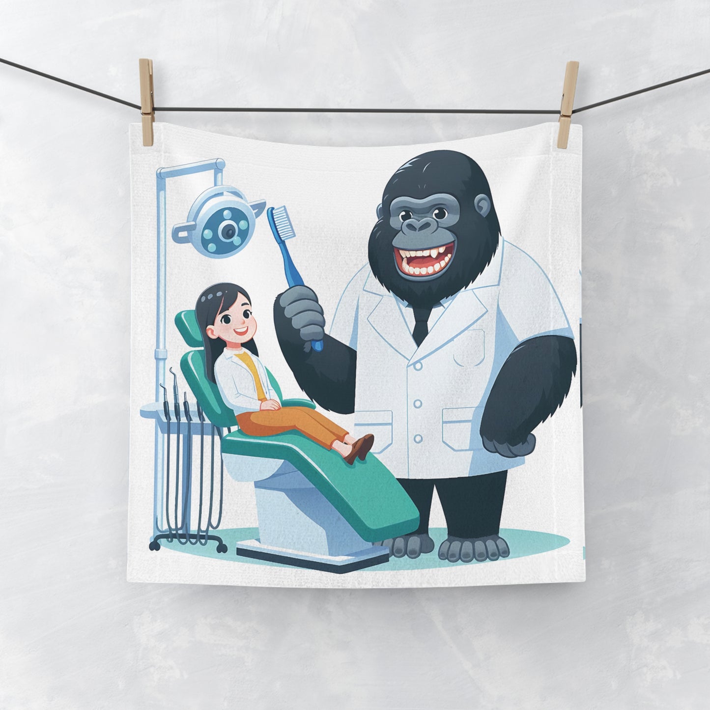 Introducing the Comical Gorilla Dentist Face Towel with a human patient – the perfect blend of humor and practicality! Gift for dental professionals, kids. Great for use at home, in the gym, or as a decorative piece in your bathroom. BUY NOW! (SK Superb) 