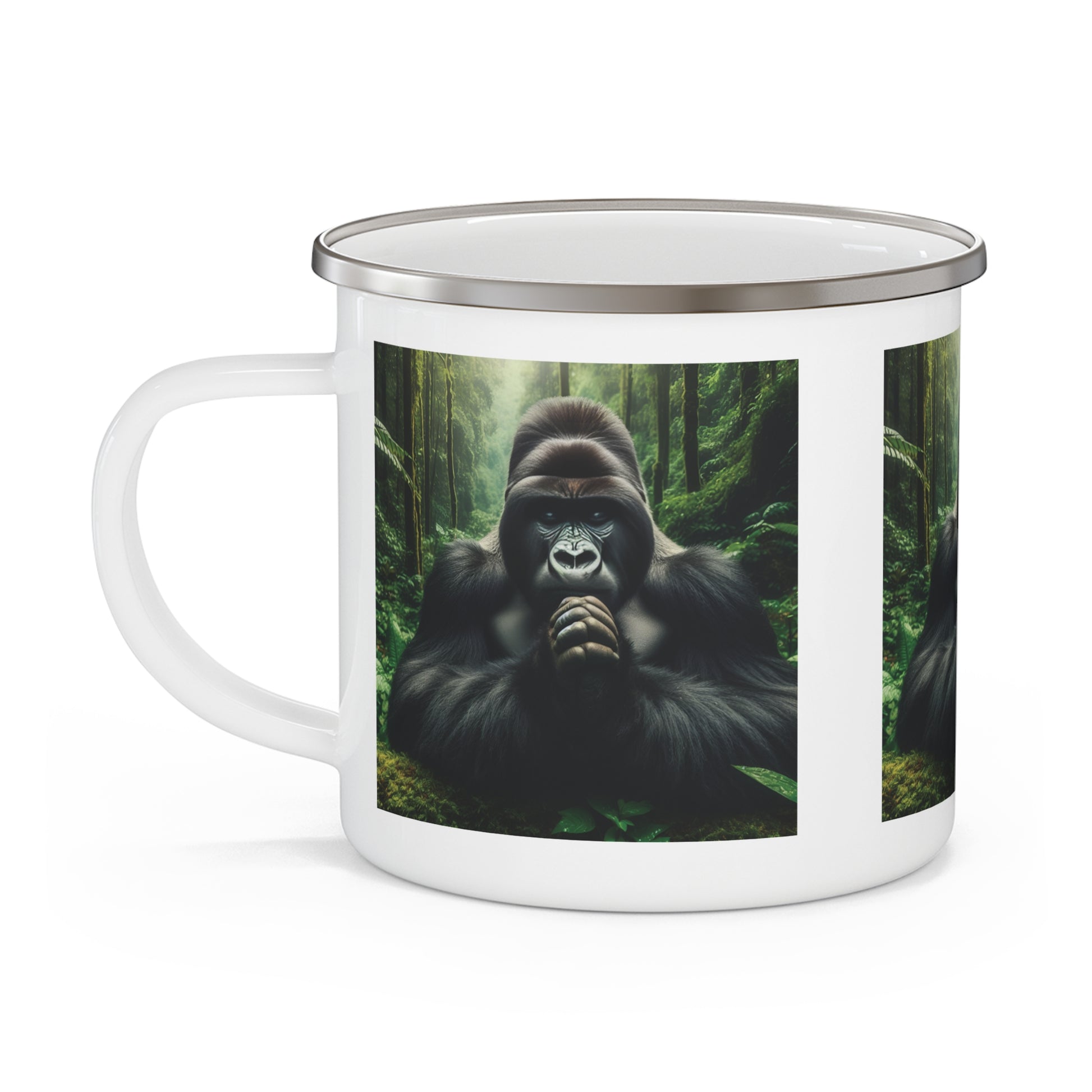 Spiritual Gorilla in Prayer Forest Enamel Camping Mug