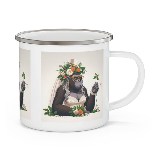 Celebrate love and nature with our fun "Gorilla Bride" Enamel Camping Mug. This whimsical nature-themed mug is perfect for weddings, bridal showers, combining beauty with practicality. Ideal for outdoor and animal lovers. BUY NOW! (SK Superb)