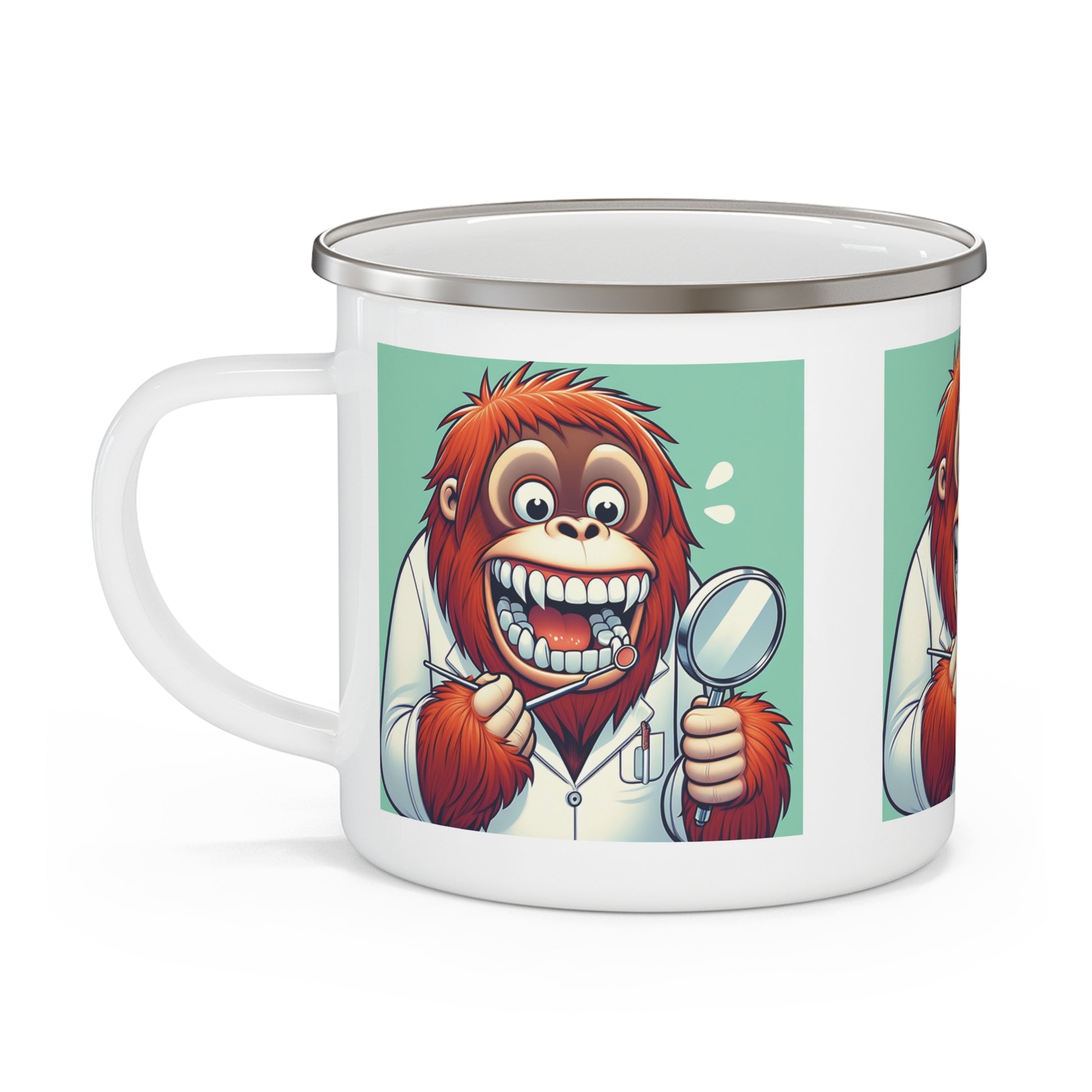 Wildlife Theme Cartoon Orangutan Dentist Enamel Camping Mug