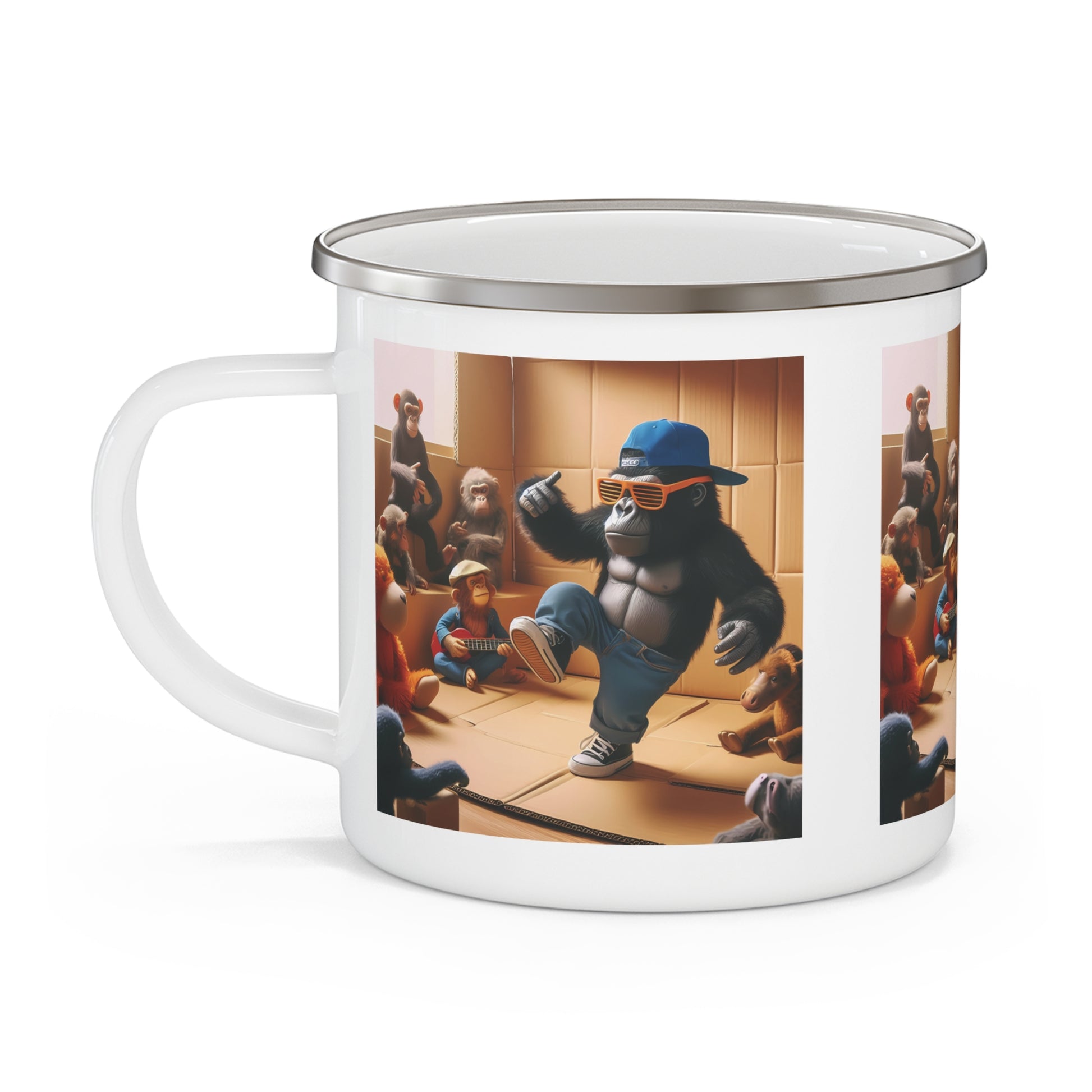Quirky Gorilla Breakdancing Enamel Camping Mug - Adventure / Animal Theme