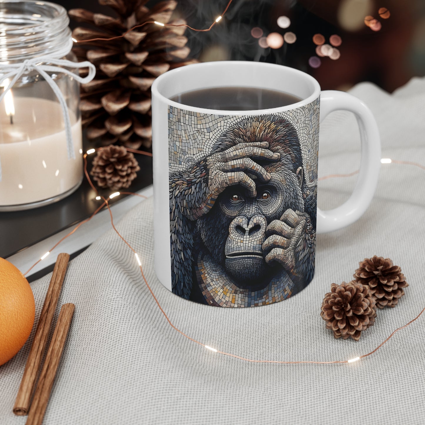 Animal Art - Shy Gorilla Mosaic 11oz Mug