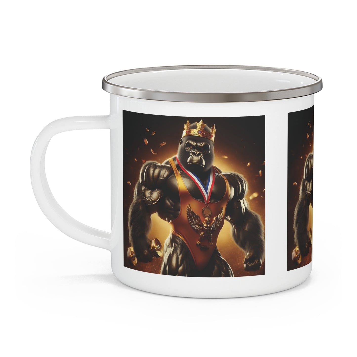 Crowned Champion Bodybuilder Gorilla Enamel Camping Mug - Fitness Gift