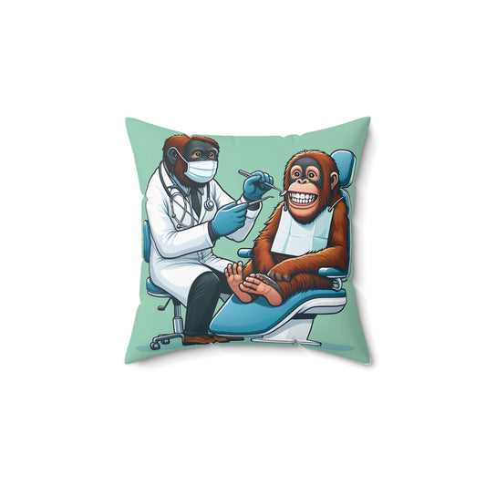 A humorous "Gorilla Dentist Pillow" for your home and office decor! Featuring a gorilla dentist working on a cheerful patient. It's a delightful nod to the dedication and care of dental professionals, making it an ideal gift for your favorite dentist or dental hygienist. Buy now! (SK Superb)