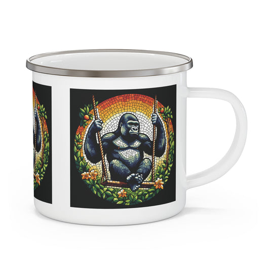 Experience the joy of nature with our mosaic art "Charming Gorilla Swing" enamel camping mug. A practical mug for outdoor adventures, wildlife lover, or home use. Ideal for camping, hiking, and outdoor activities. A fantastic gift for animal, outdoor lovers, who appreciates artistic designs. BUY NOW! (SK Superb)