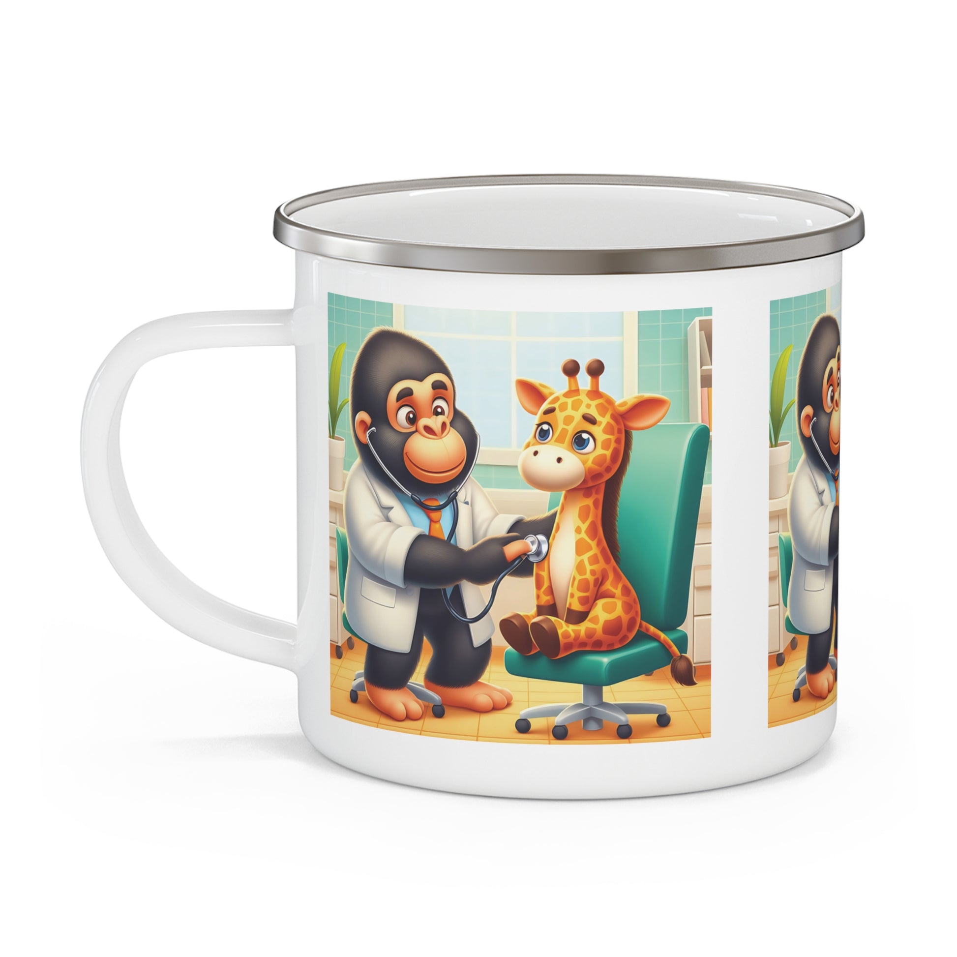 Giraffe and Vet Doctor Gorilla Enamel Camping Mug