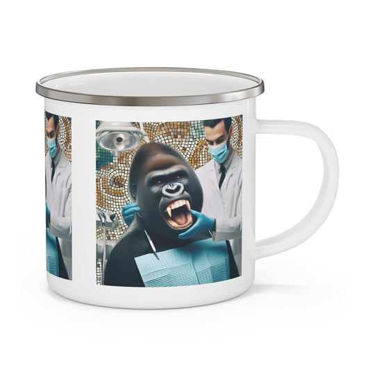 Funny Mosaic Gorilla at the Dentist Enamel Camping Mug –  Animal & Dental Theme