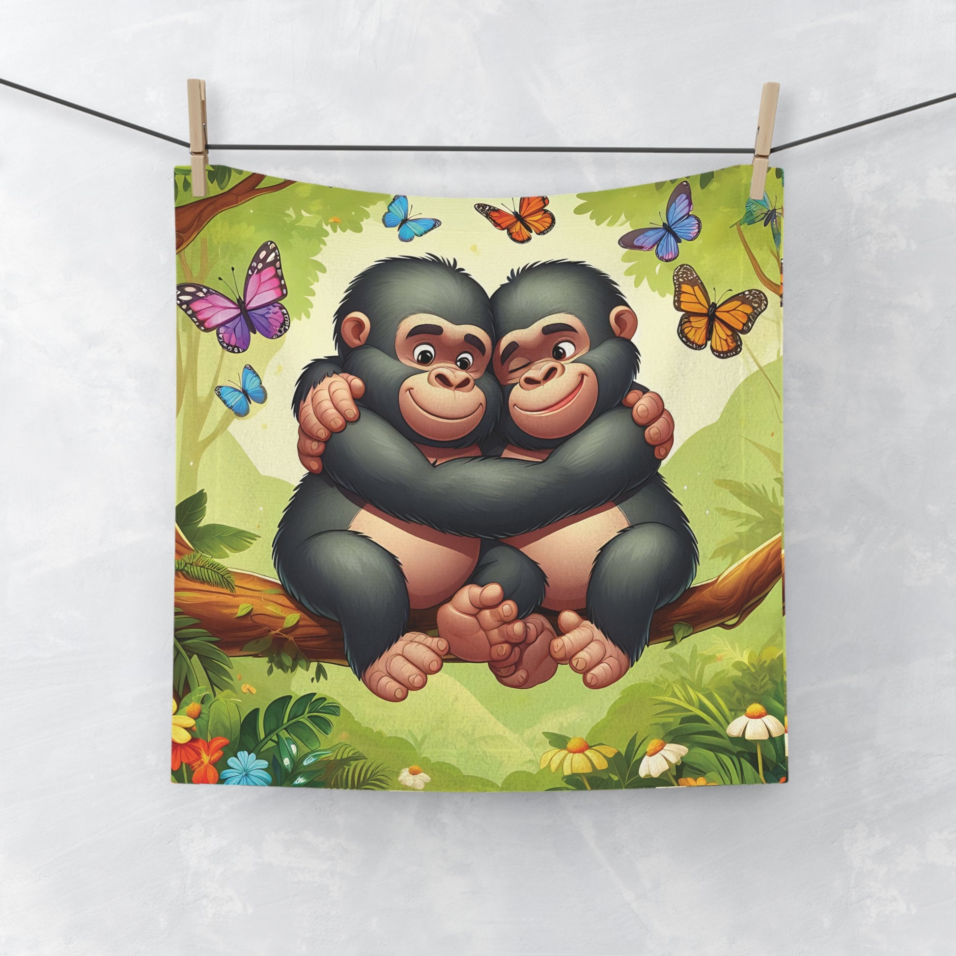 Celebrate the heartwarming bond of brotherly love and friendship with our adorable "Brotherly Love Face Towel" of  cartoon-style baby monkeys hugging each other. Ideal for gifting to loved ones or adding to your own collection. For animal lover too. BUY NOW! (SK Superb)