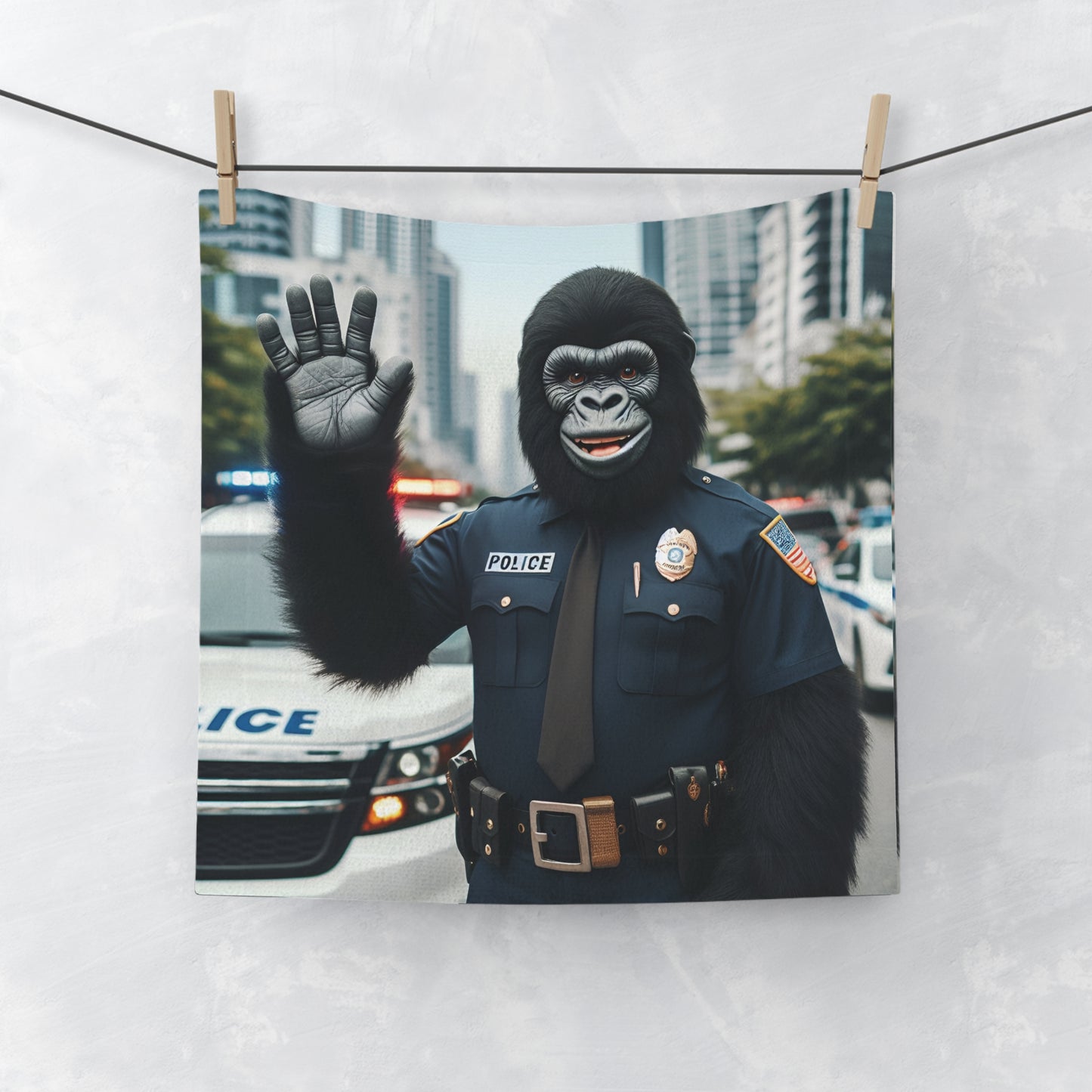 Celebrate and honor the dedicated service of law enforcement with our functional "Gorilla Police Officer Face Towel". Perfect for showcasing your respect and appreciation for police contributions to society. This towel is ideal for daily use, whether at home, the gym, or on-the-go. BUY NOW! (SK Superb)