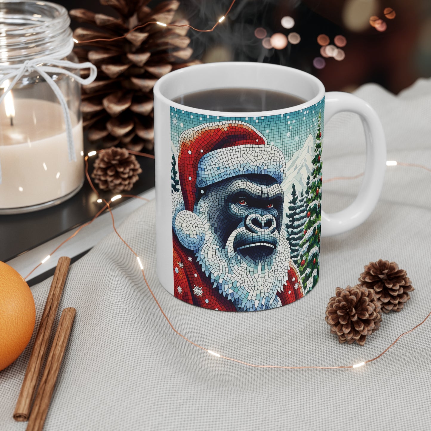 Mosaic Festive Gorilla Santa 11oz Christmas Mug - Holiday Gift